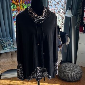 Ali Miles Black and Gray Poncho with Animal Print